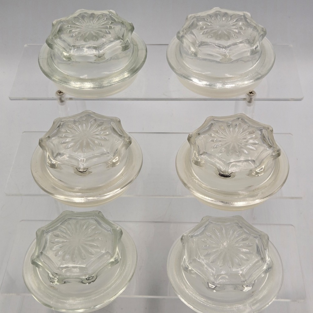 Vtg 6 Set Anchor Hocking Apothecary Air Tight Jar Canister Lids Starburst 2.75"
